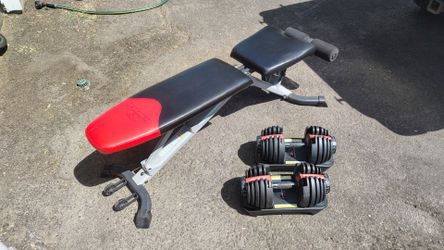 Bowflex adjustable dumbbells and bench