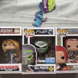 Funko Pop Anime Bundle Dark Magician Girl Predator GITD Shanks FREE Stitch