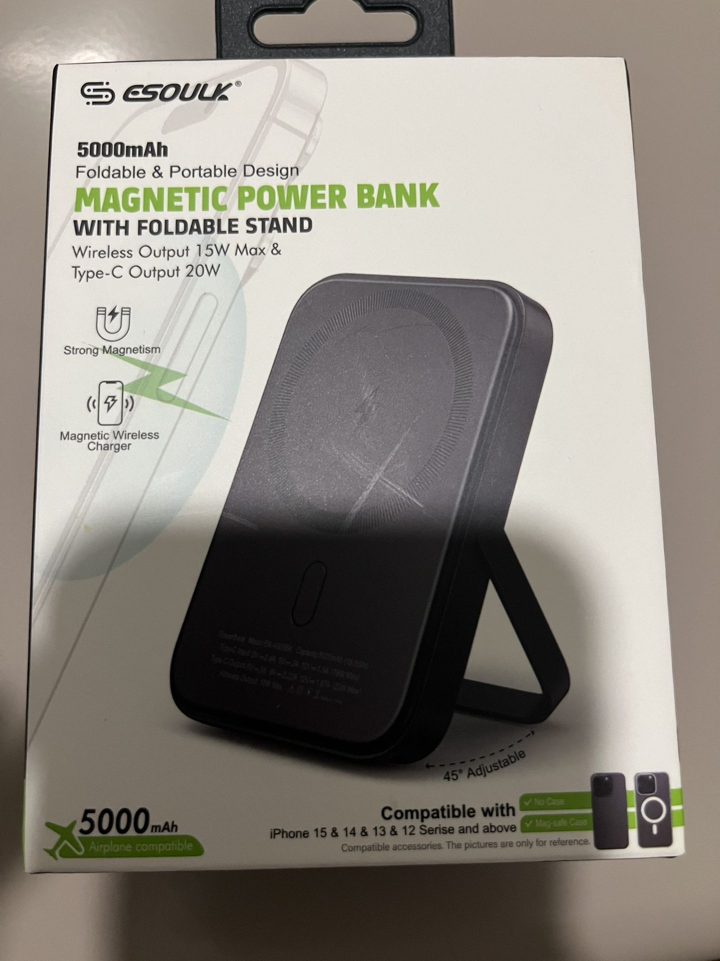 Magnetic power bank with foldable stand