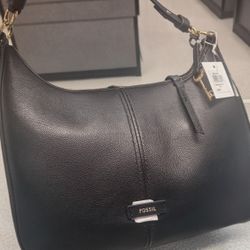 Fossil Leather Black Hobo Purse