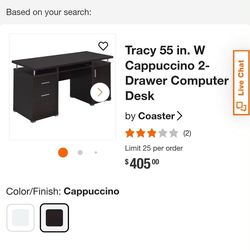 Tracy 55 in. W Cappuccino 2- Live Chat Drawer Computer Desk