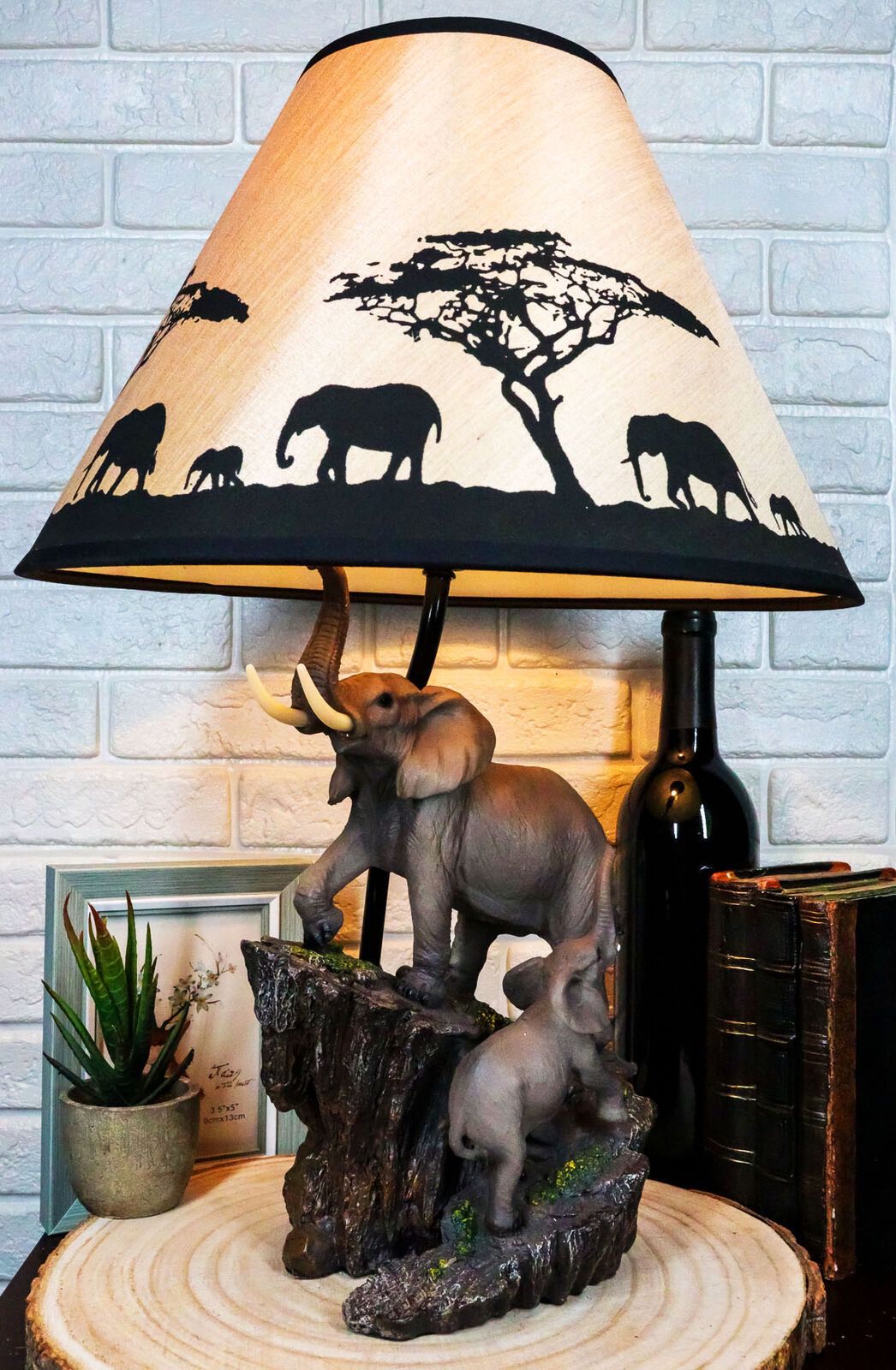 Migration Of The Majestic Elephant Family Safari Table Lamp