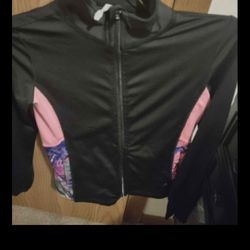 Ideology brand black with pink brush print polyestor athletic jacket