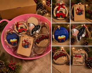 🎄 Christmas Wooden Ornament Set – Handmade Style Holiday Decorations