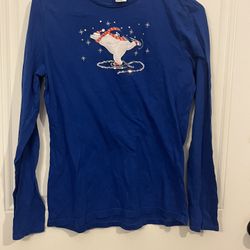 Women’s Medium 100% Cotton Skating Polar Bear Blue Winter Long Sleeve Shirt GUC