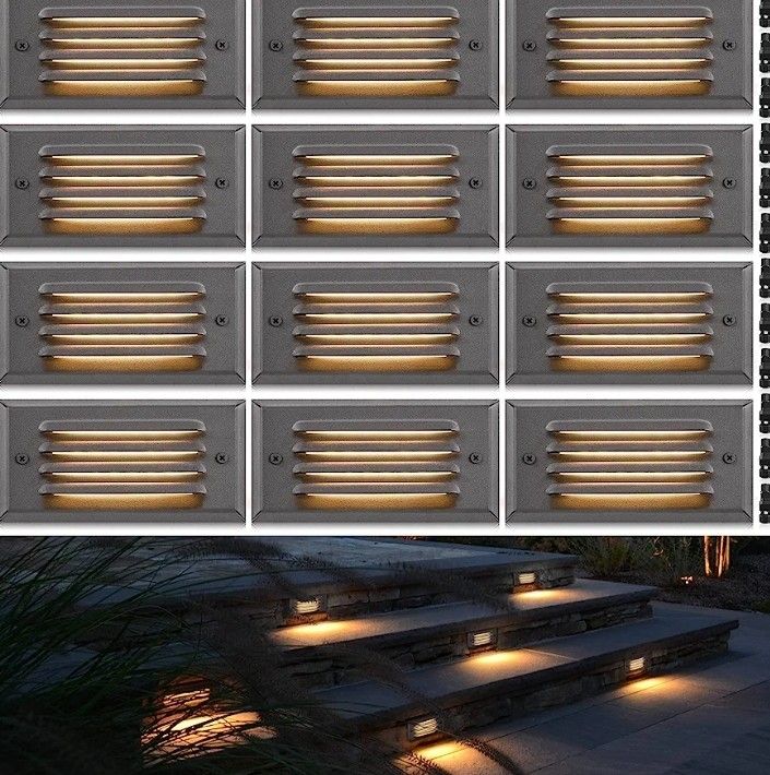 SUNVIE Low Voltage Step Lights Outdoor 5W LED Stair Lights with Horizontal Louver Faceplate Deck Lights for Steps Stairs Fences 12V 3000K 3.2FT ETL Li