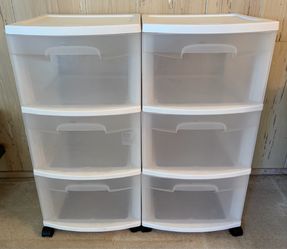 Sterilite 3-Drawer Wide Rolling Storage Cart - White/Clear (2)