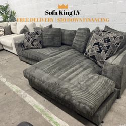 Free Delivery* Like New Gray Corduroy Sectional Sofa! Couch Couches Gray Grey Corduroy 