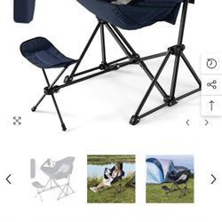Folding Camping Chair, Portable Beach Chair with Retractable Footrest, Adjustable Back, Cup Holder & Carry Bag, Outdoor Lawn Patio Chair for Camping, 