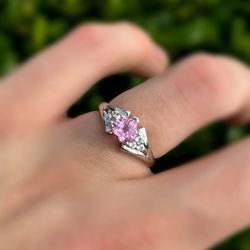 Jewelry 10k solid white gold rose quartz stone 0.40CTW ring sz 7.00