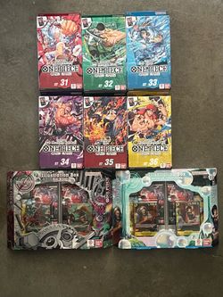 One Piece Sealed Collection – Illustration Boxes Vol. 7 & 8 + Starter Decks 31–36