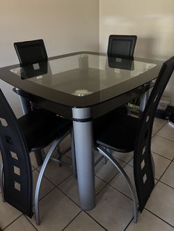 Modern Glass Top Dining Table Set with 4 Chairs - Like New