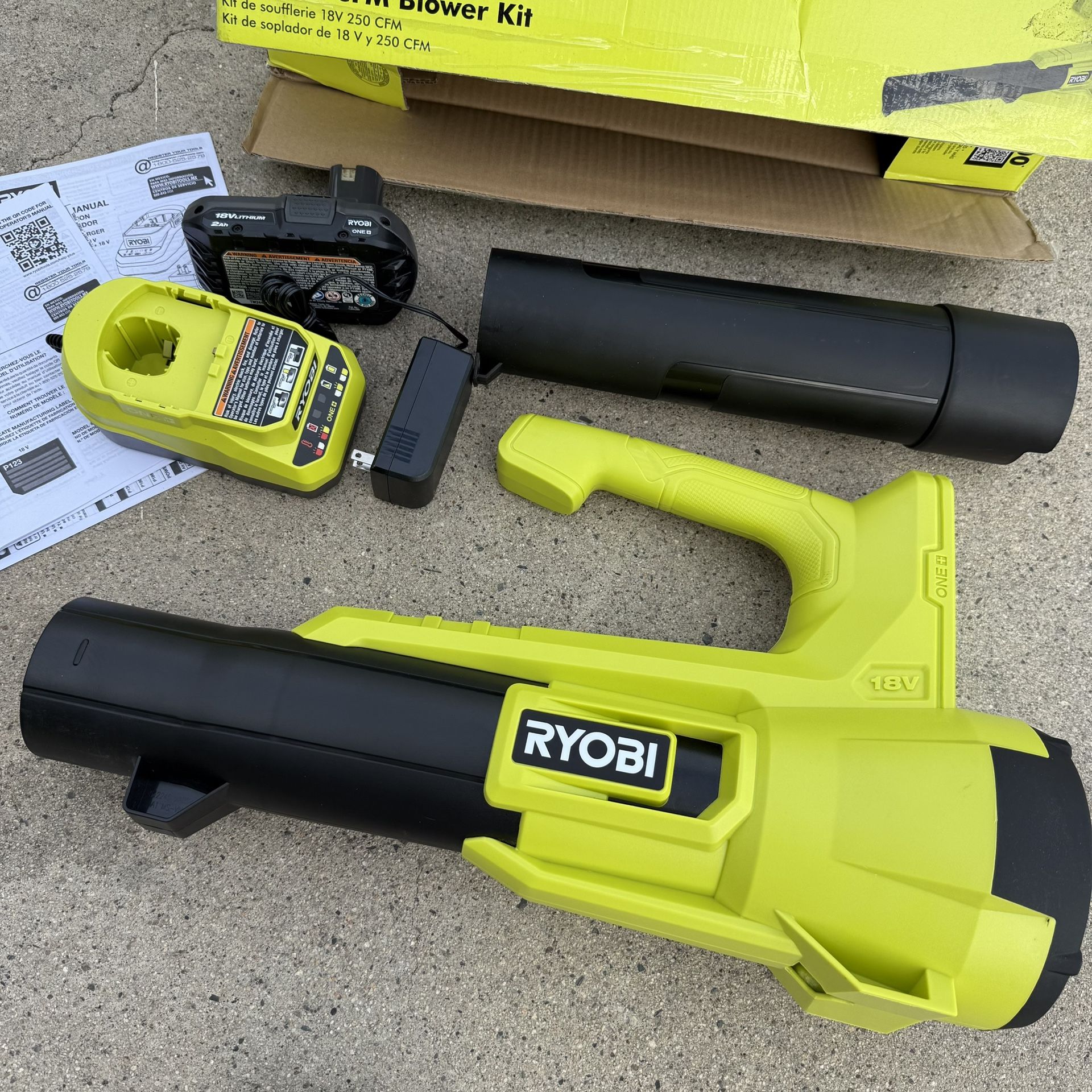 RYOBI ONE+ 18V 90 MPH 250 CFM Cordless Battery Leaf Blower/Sweeper with 2.0 Ah Battery and Charger