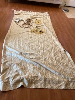 Brand New Curtains 2 Pieces 76”x102” Brown with Golden Line, Rings Installed, All the Parts Attached