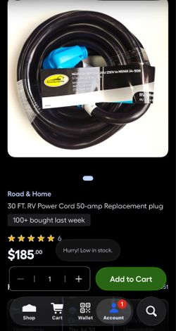 30ft 14-50P to 14-50R 125v/250v 50amp Heavy Duty Power Cord.