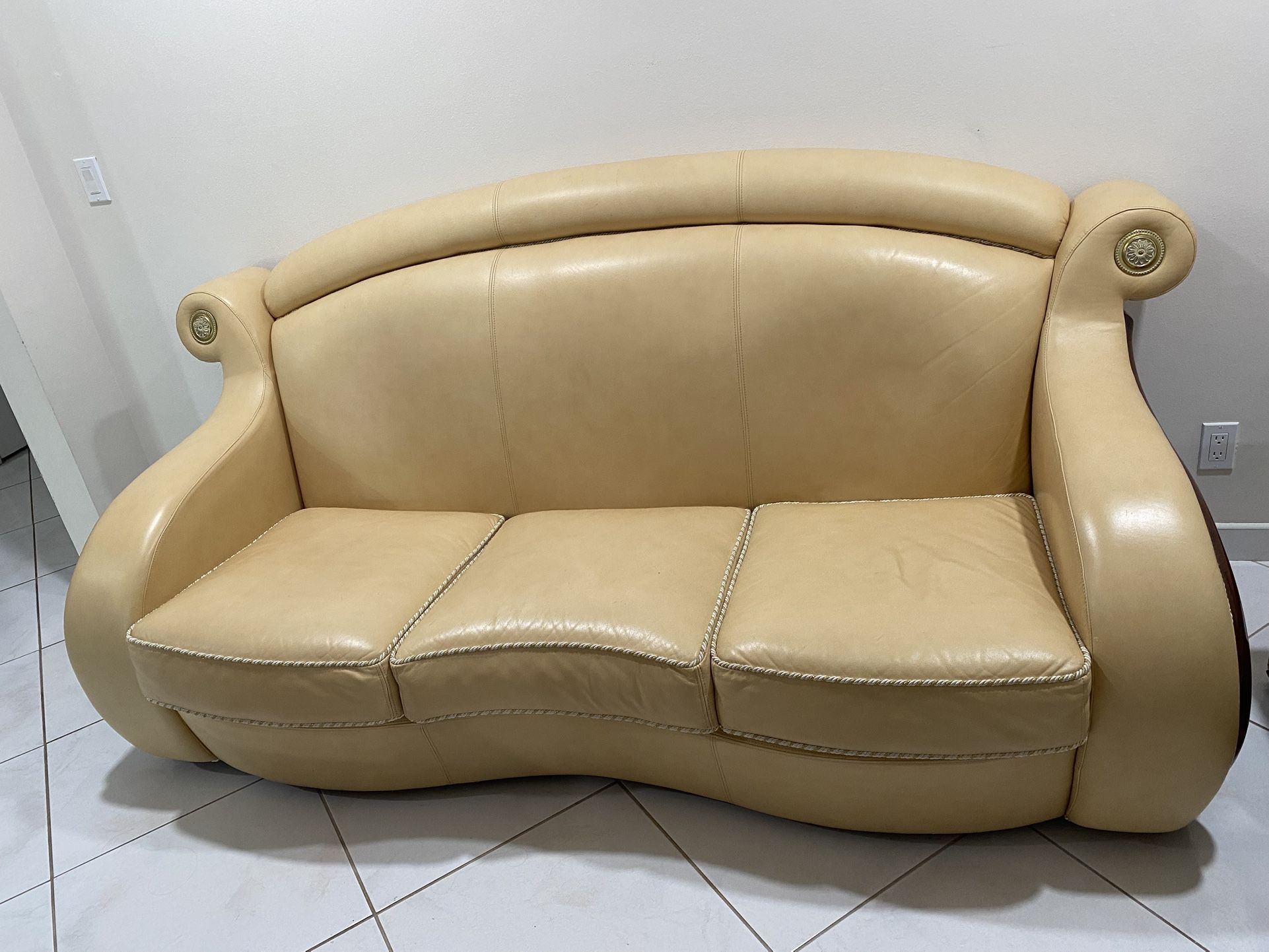 Elegant Creamy Color Real Leather Sofa, Some Scratch .