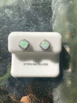 Sterling Silver Opal Halo Stud Earrings