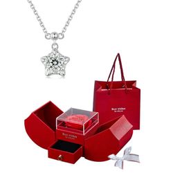 S925 Sterling Silver Synthetic Moissanite Pendant Necklace with Box, Fashion Jewelry for Party, Daily Decor, Trendy All-match & Exquisite Jewelry for 