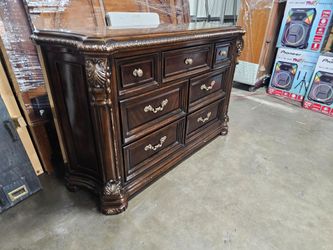 Dark Wood Traditional Dresser with Gold Hardware