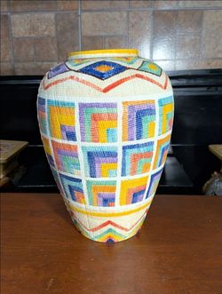 12 1/4" x 9" Hand painted Pier 1 Italy Geometric and textured pattern Mosaic Vase