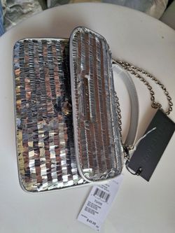 Silver Sequin Chain Strap Clutch Bag