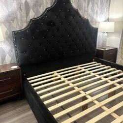King Bed Frame Dark Blue