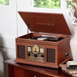 Victrola Nostalgic 6-in-1 Bluetooth Record Player & Multimedia Center with Built BRAND NEW