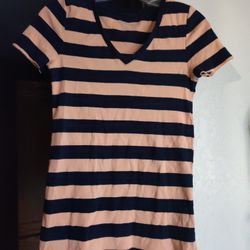 Women's Navy Blue & Peach Stripped Shirt