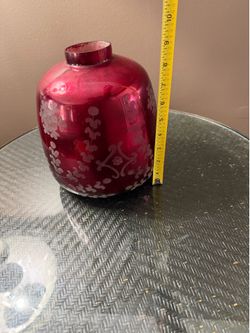 POTTERY BARN 9” RED GLASS VASE