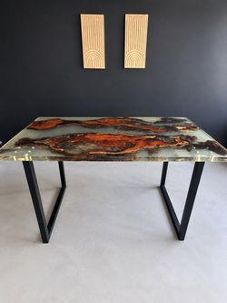 Unique Live Edge Wood & Epoxy Resin Dining Table – One of a Kind