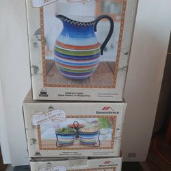 7 Pc Benevolence Fiesta Pitcher, Serving Bowl Set, Bean Pot