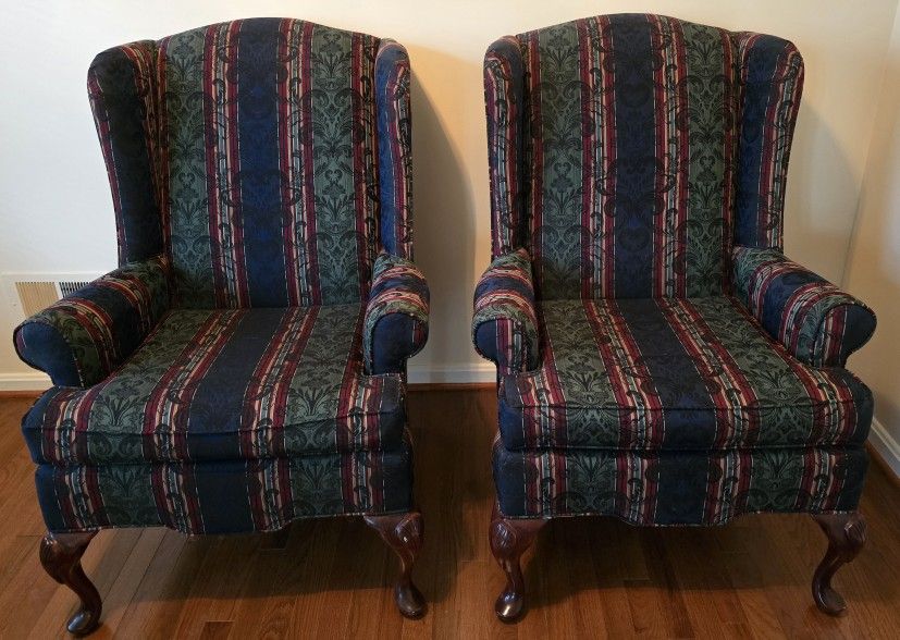 Pair of Matching Craftmaster (USA) Solid Wood Den Living Room Chairs Green Blue
