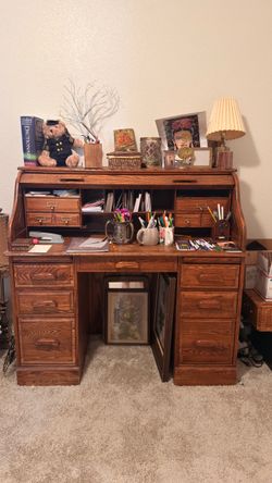 Solid wood desk roll top