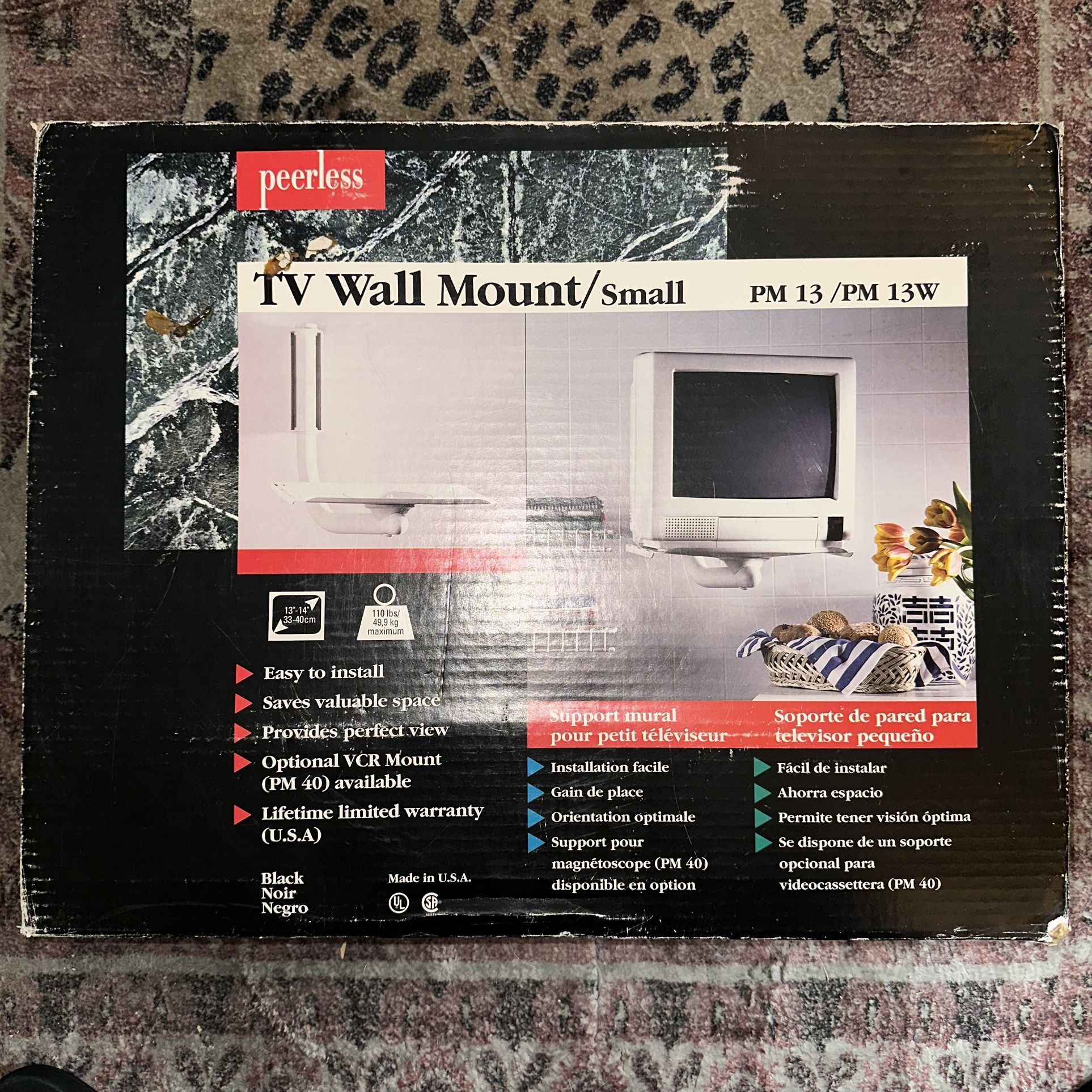New* Peerless 1995 Television Wall Mount 13" - 27" CRT TV 100 Lbs Cap