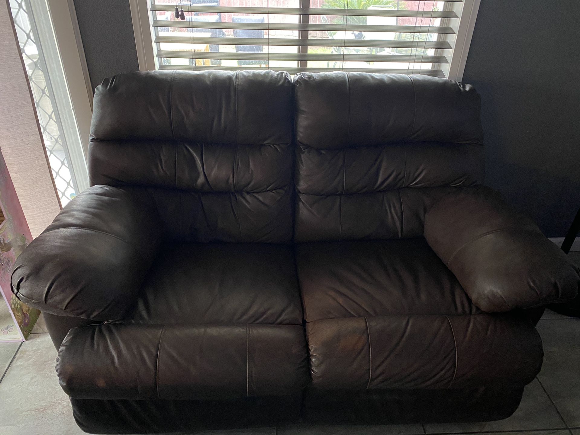 Brown Leather Manual Recliner Couch