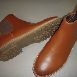 New Leather Chelsea Zip Up Lug Sole Boots, (Cognac)  Size Women 11, by Lands End  