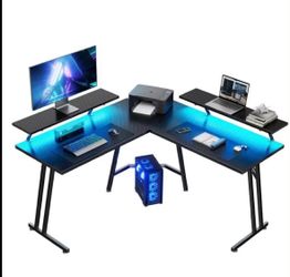 Black L Shaped Gaming Desk Led RGB Lights