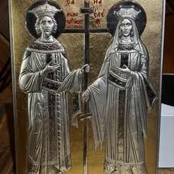 Leader, Argenti, Orthodox Christian Art, Constantine And Helen, Gold And Silver Art Piece With Coa