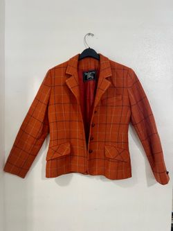 Vintage Burberry orange plaid coat jacket