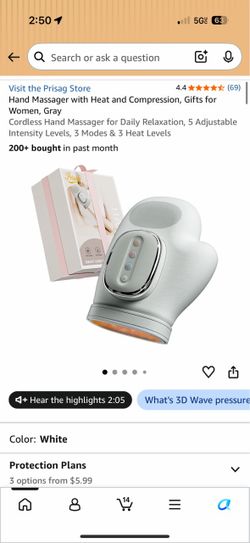 Cordless Hand Massager with Heat & Compression (5 Intensities, 3 Modes, White)