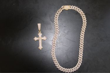 24” Moissanite Miami Cuban Link Chain + Cross Pendant – Gold Tone