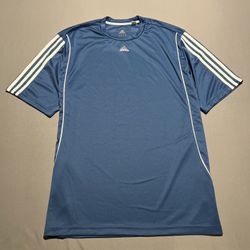 Adidas Active 360 Polyester Tee Shirt Blue Men’s XL White Stripes On Sleeves