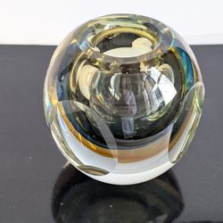Murano Sommerso Faceted Art Votive/ Vase/ Paperweight Hand Blown Cased Glass