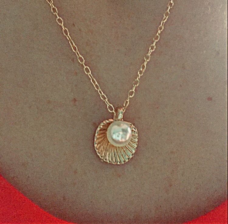 Gold Pearl Clam Shell Necklace