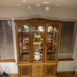 Oak Display Hutch Cabinet