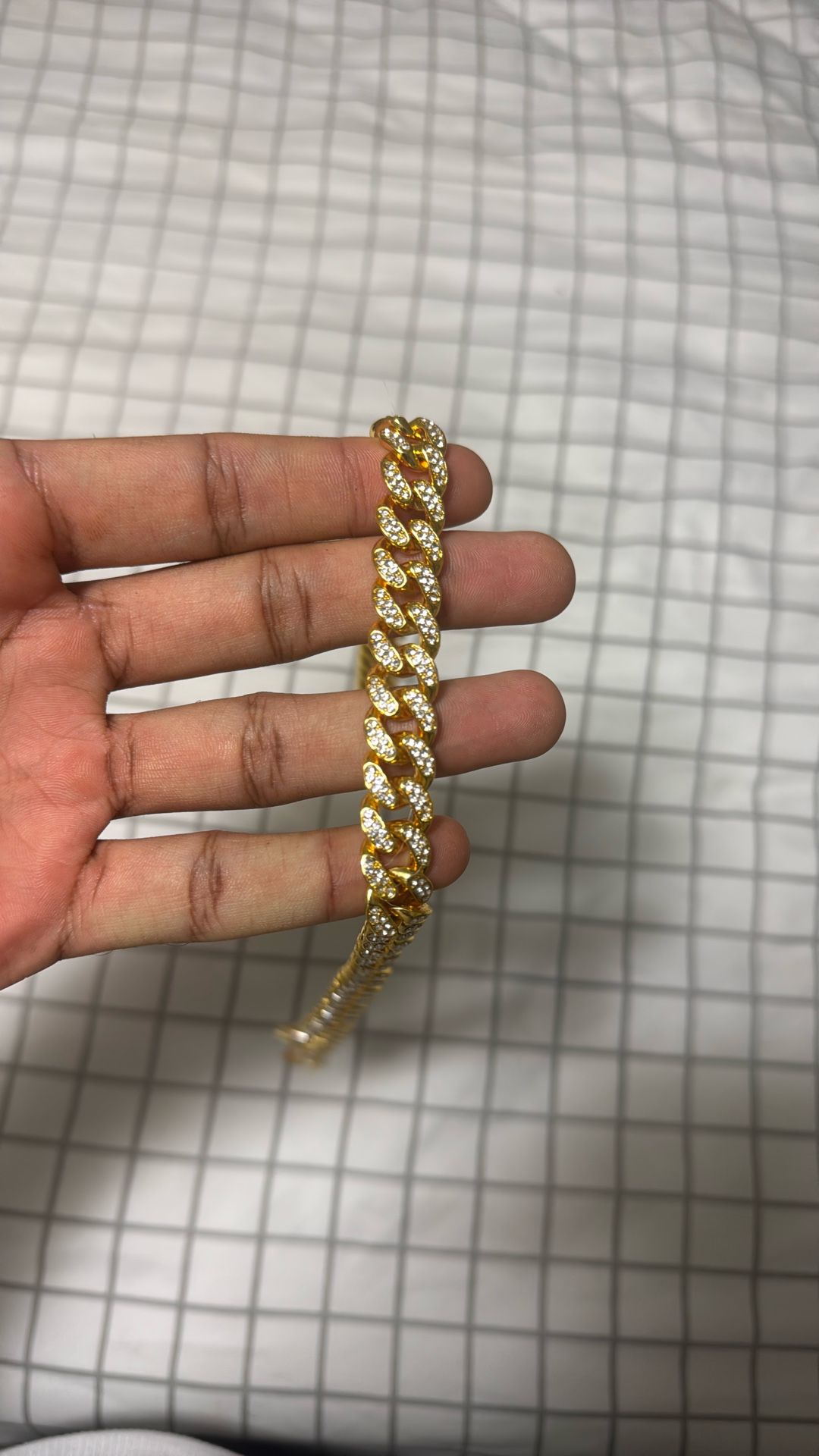 GOLD CUBAN LINK CHAIN WITH DIAMOND RHINESTONES