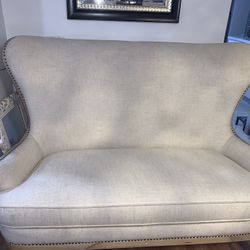 High Back White Linen Chair Seat 3 People 