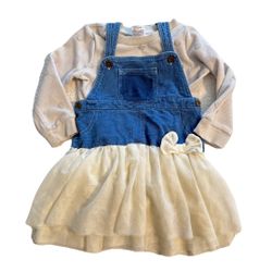 Baby Starters Girls Denim Jumper Dress with Tulle Skirt Size 18M