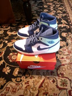 Air Jordan 1 Mid Blue White Sneakers