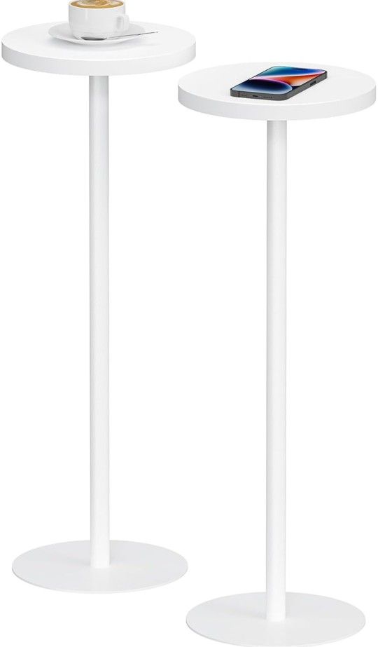 TUTOTAK Tall Round Side Table, Small End Table, Set of 2, Beside Table, Drink Table, Pedestal Side Table, livingroom, White TB01BW0652

